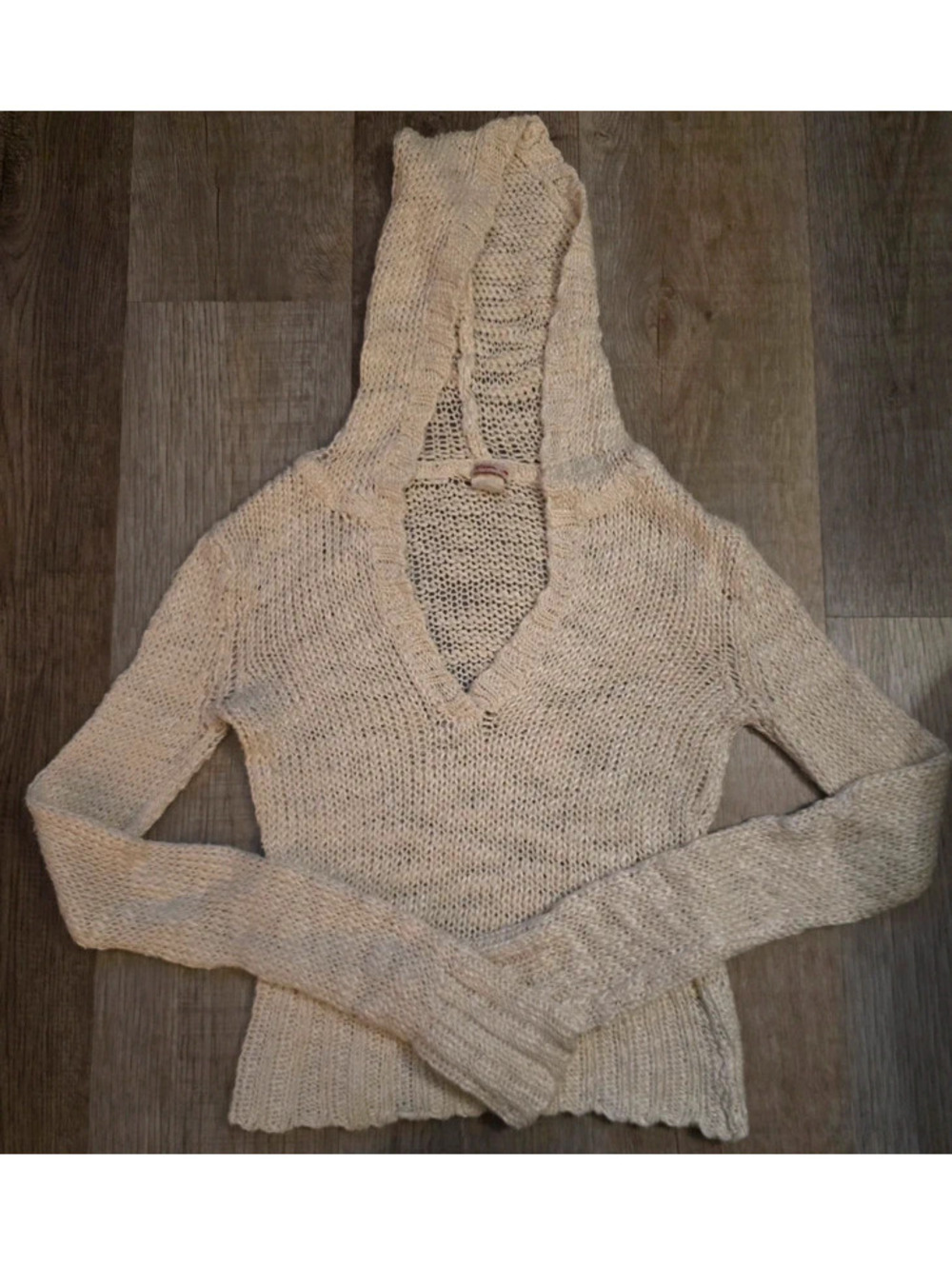 Vintage Y2K Unionbay Cream Open Knit Hooded Sweater